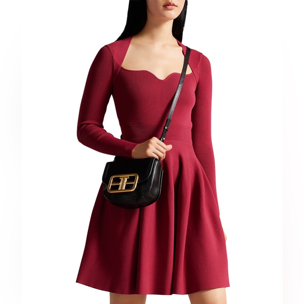 Ted Baker London Deep Pink Viennia Long Sleeve Knit Sweatheart Skater Dress NWT5 - Picture 5 of 14